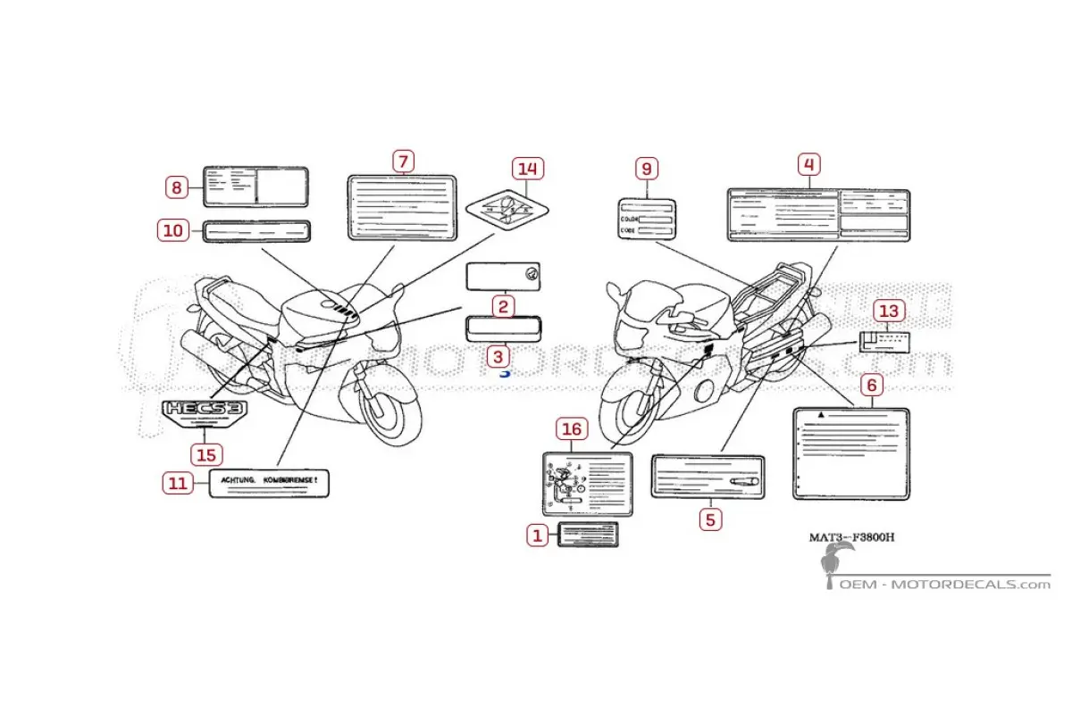 Caution labels for CBR1100XX SUPER BLACKBIRD 2000 • Honda OEM Decals