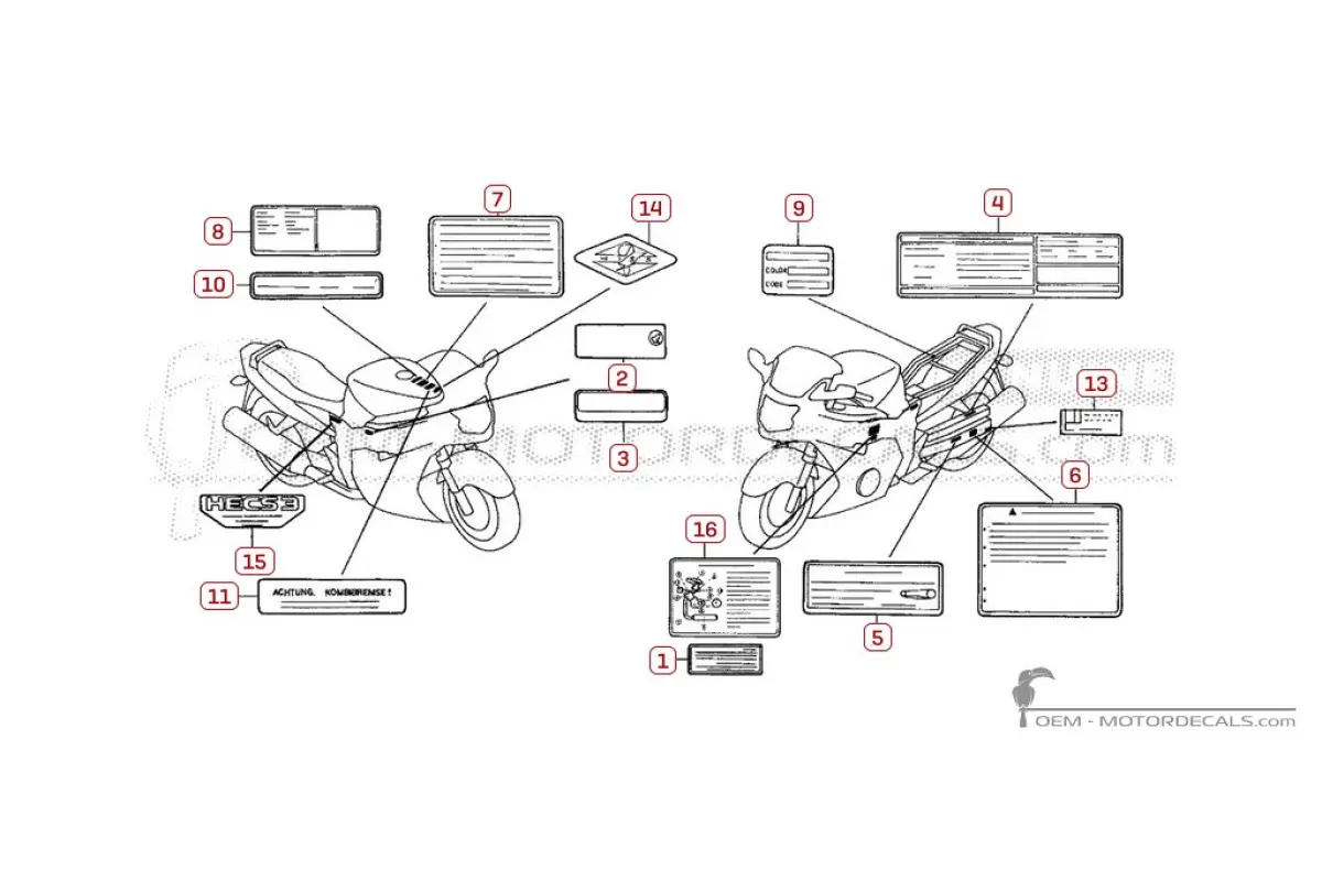 Etichette di avvertenza per CBR1100XX SUPER BLACKBIRD 2001 • Honda Adesivi OEM
