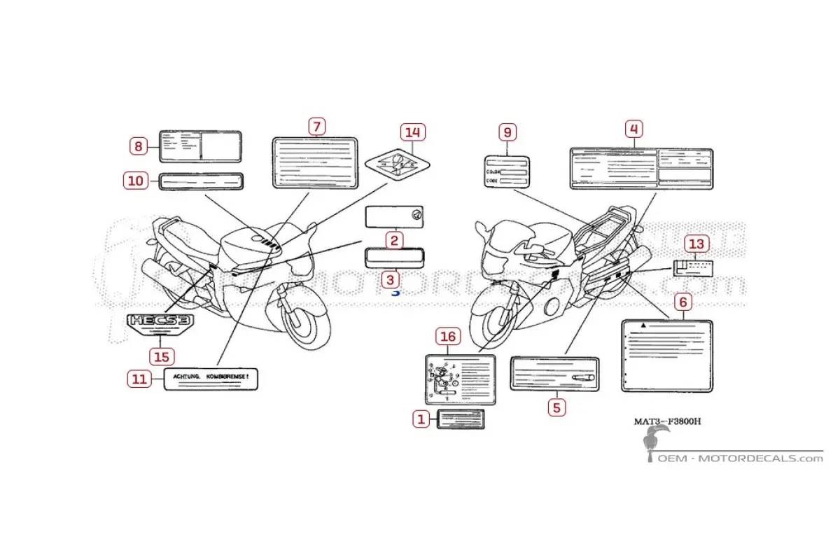 Caution labels for CBR1100XX SUPER BLACKBIRD 2002 • Honda OEM Decals