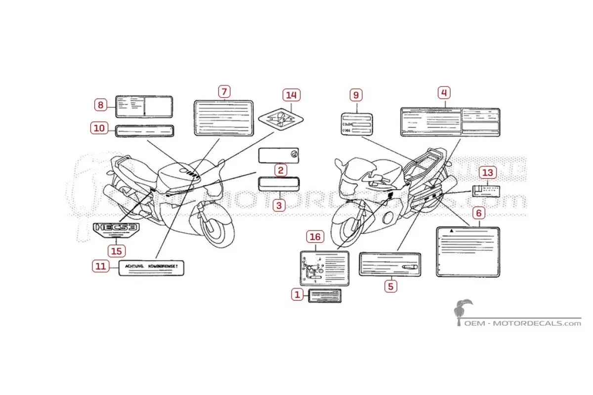 Etichette di avvertenza per CBR1100XX SUPER BLACKBIRD 2003 • Honda Adesivi OEM