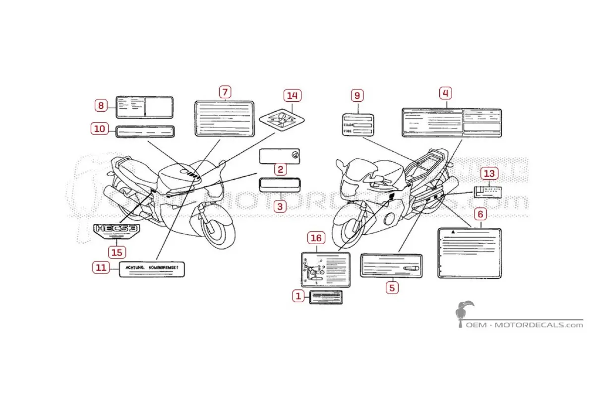 Etichette di avvertenza per CBR1100XX SUPER BLACKBIRD 2004 • Honda Adesivi OEM