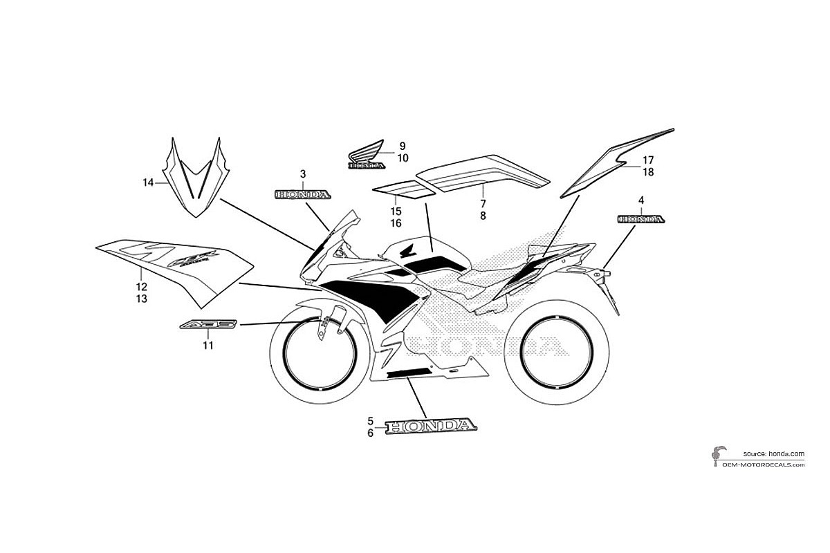 Decals for Honda CBR500R 2023 - Black • Honda OEM Decals