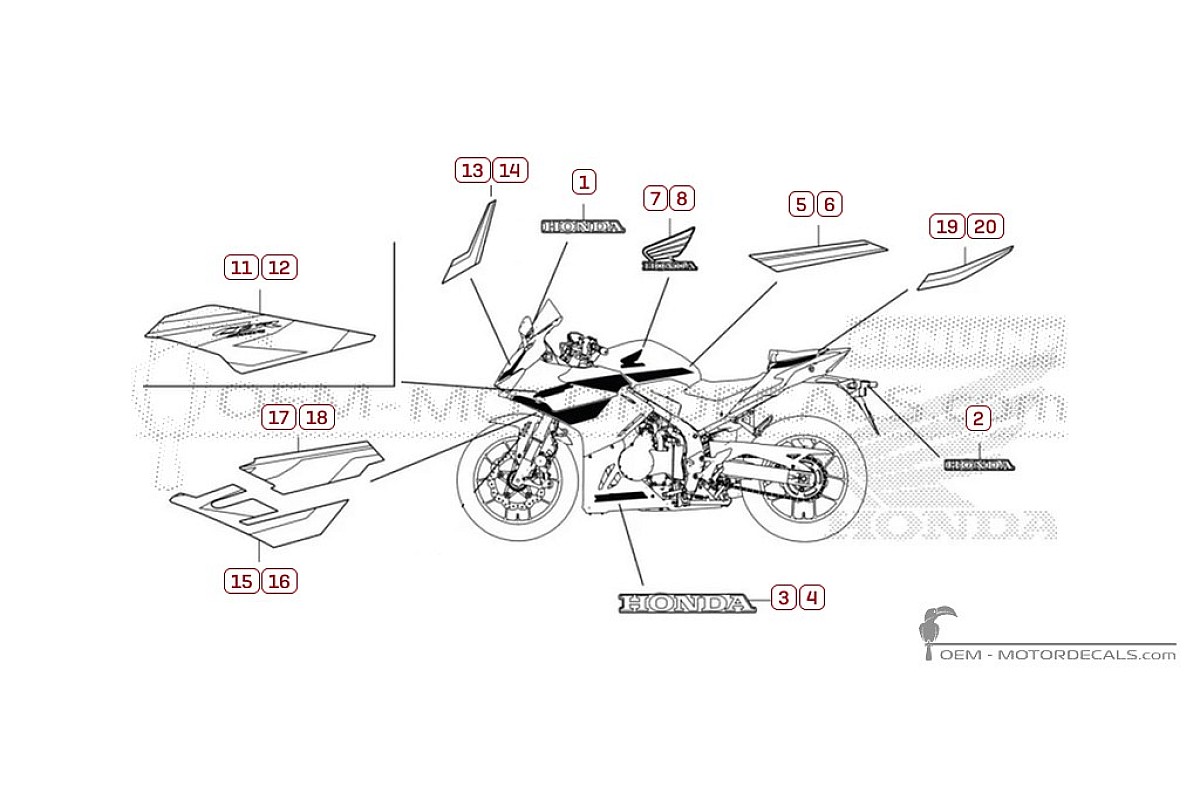 Autocollants pour Honda CBR500R 2025 • Honda Autocollants OEM