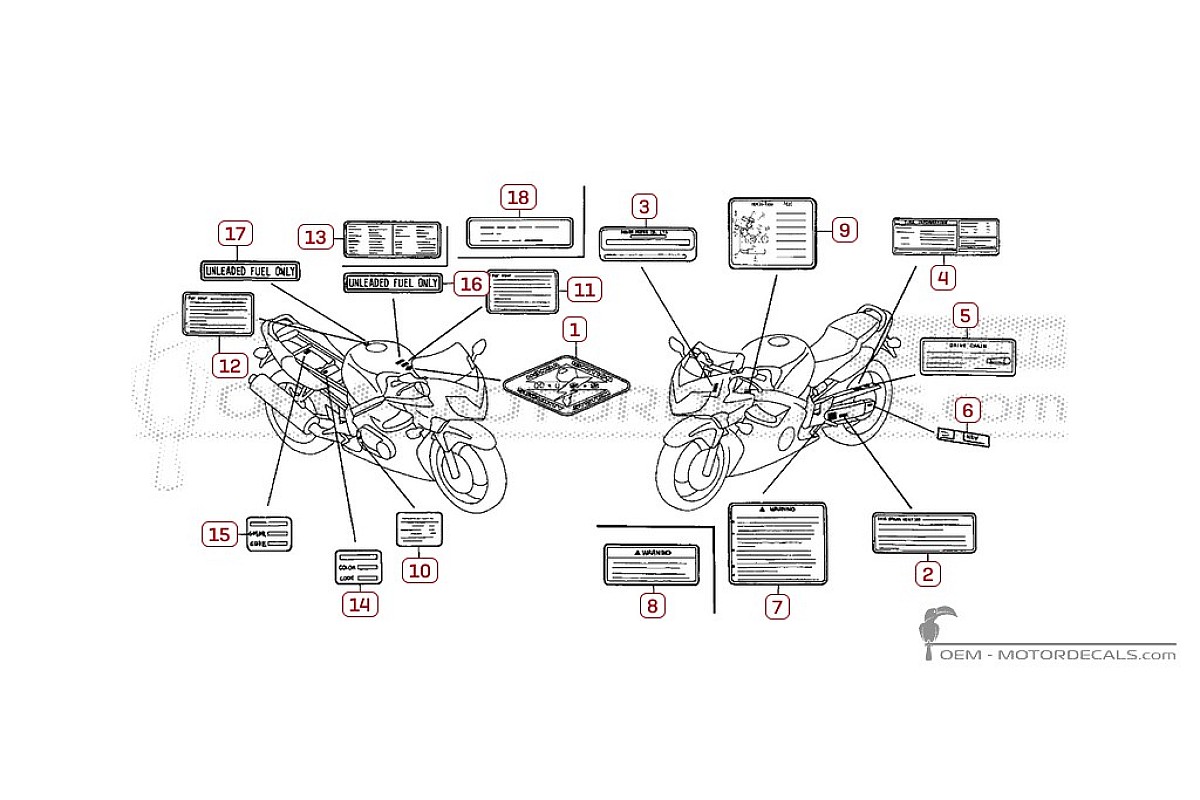 Autocollants pour Étiquettes d'avertissement • Honda Autocollants OEM