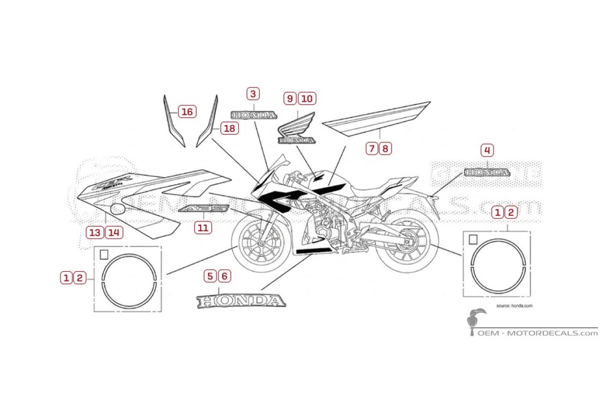 Autocollants pour Honda CBR650R  2025 • Honda Autocollants OEM