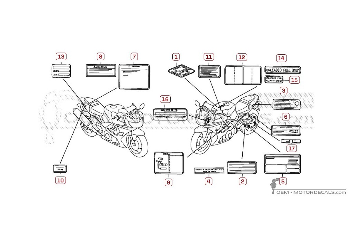 Autocollants pour Étiquettes d'avertissement • Honda Autocollants OEM