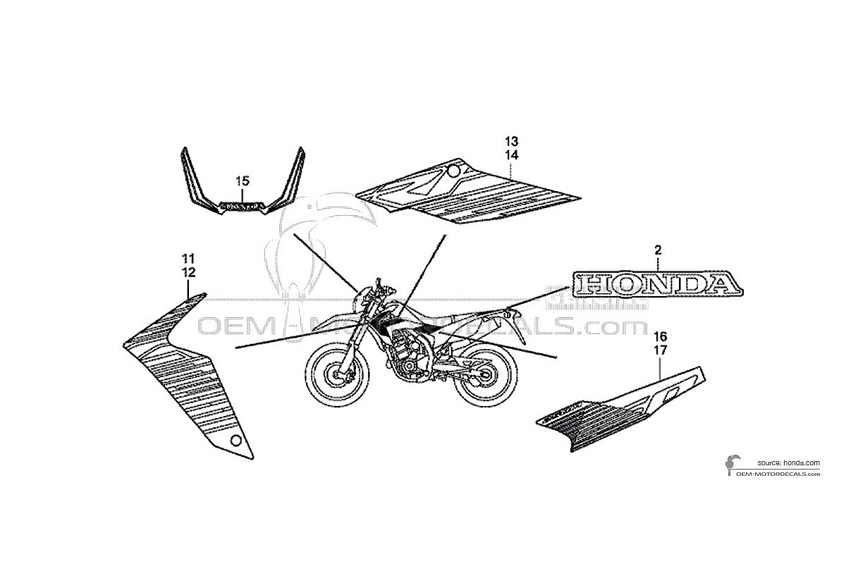 Pegatinas para Honda CRF250M 2015 - Rojo • Honda Pegatinas OEM