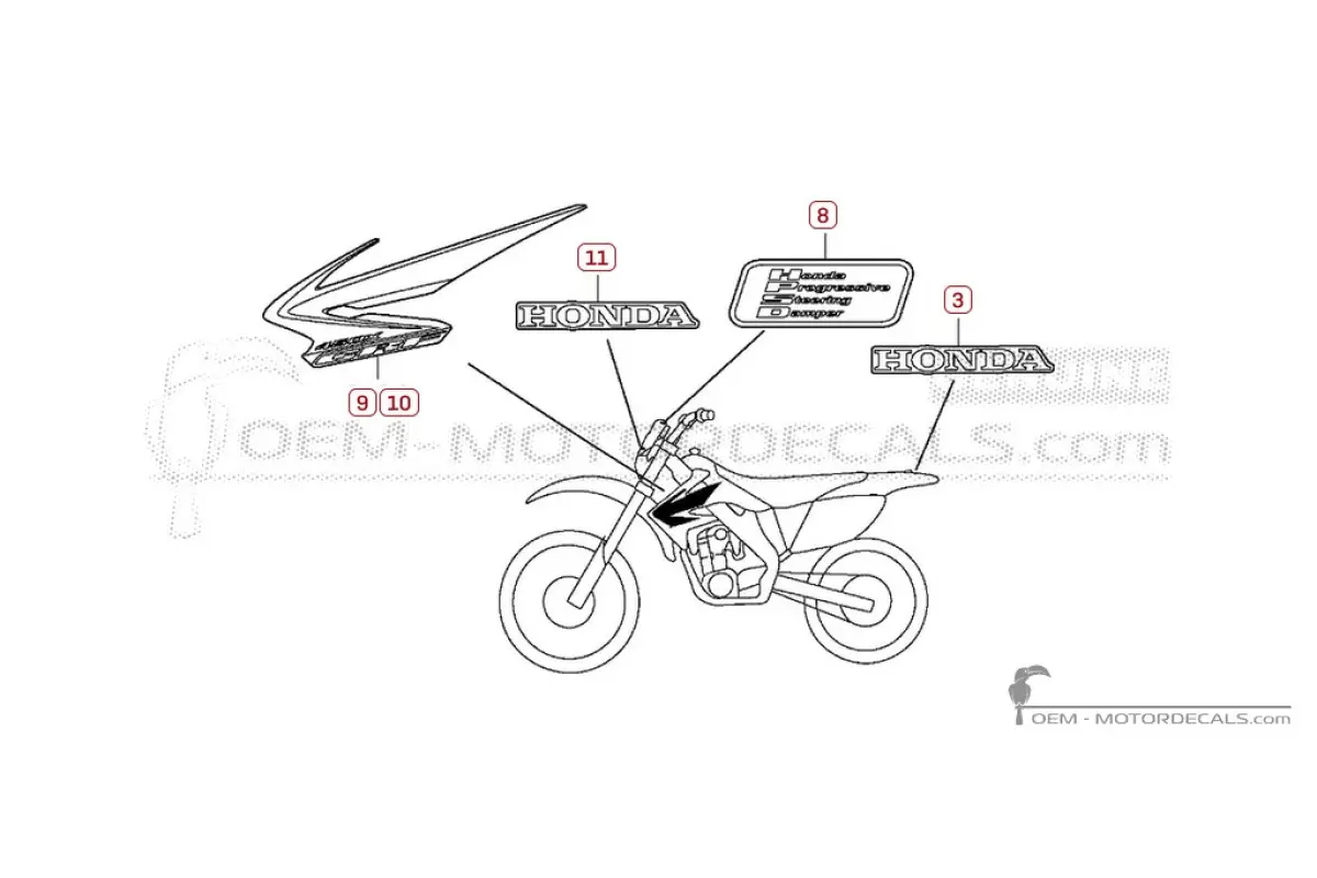 Decals for Honda CRF450X 2008 • Honda OEM Decals