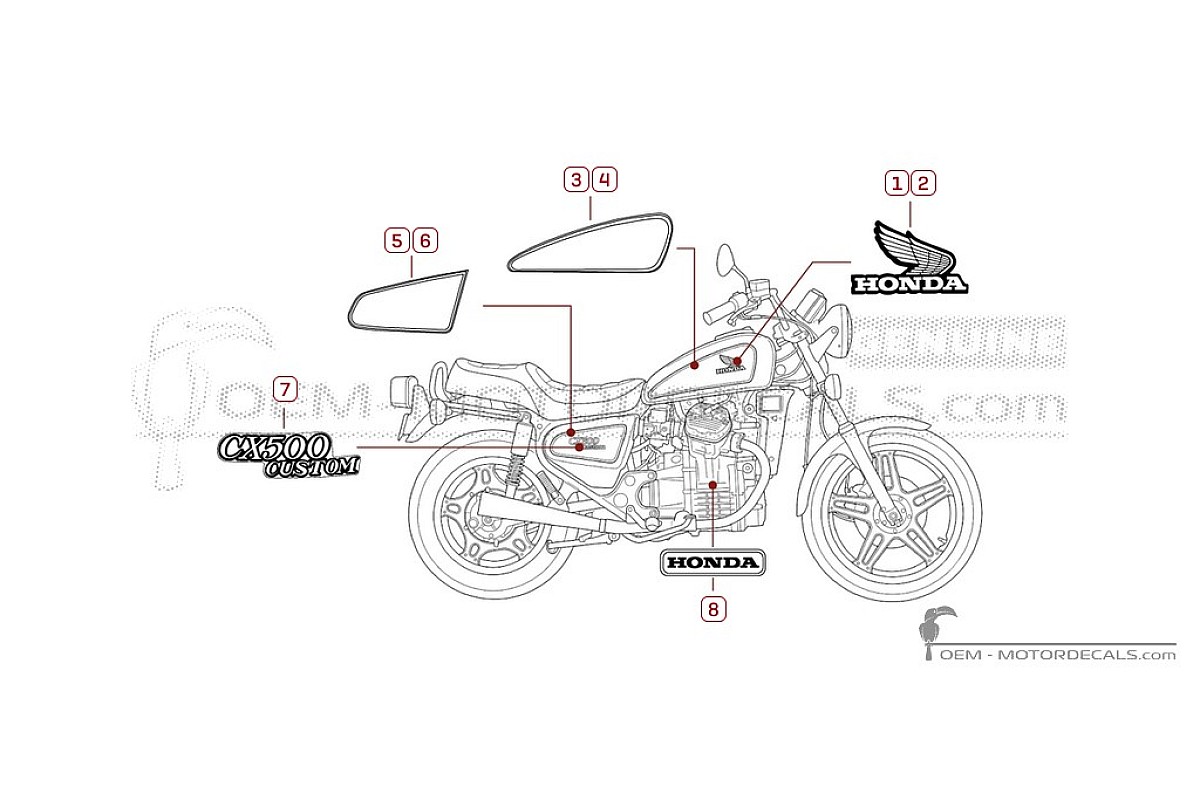 Adesivi per Honda CX500C CUSTOM 1980 • Honda Adesivi OEM