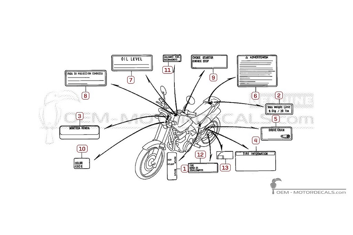 Aufkleber für Warnhinweise • Honda OEM-Aufkleber