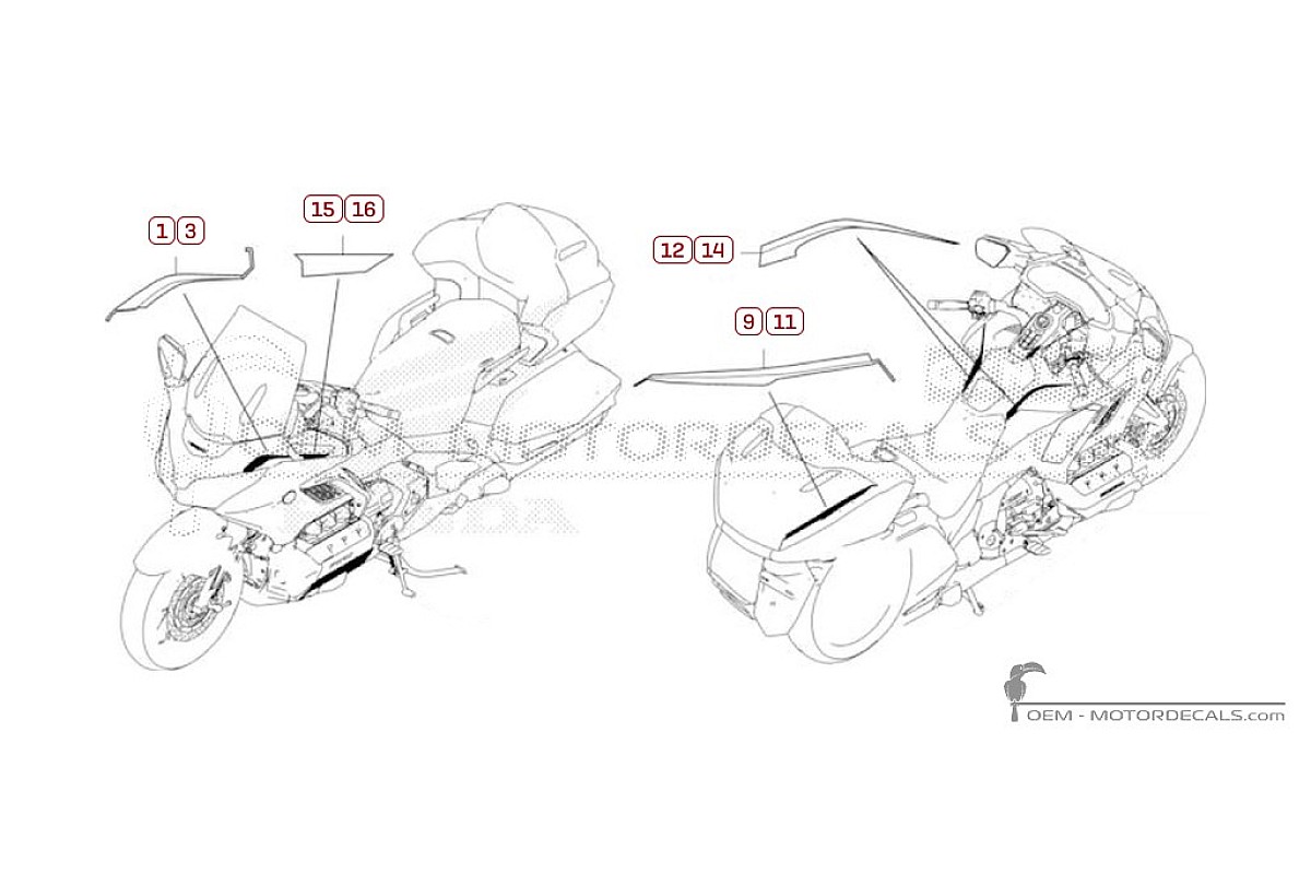 Decals for Honda GL1800 GOLD WING Tour Deluxe 2024 • Honda OEM Decals