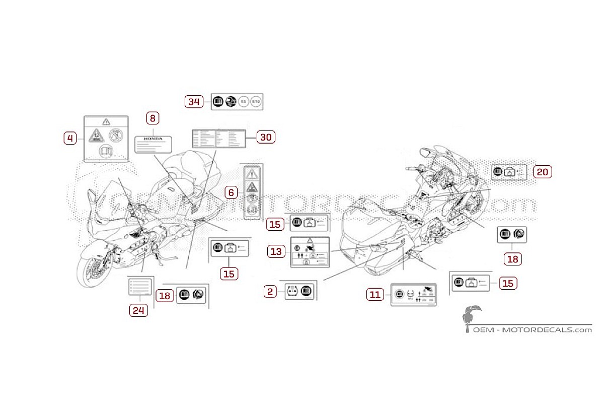 Stickers voor Waarschuwingslabels • Honda OEM Stickers