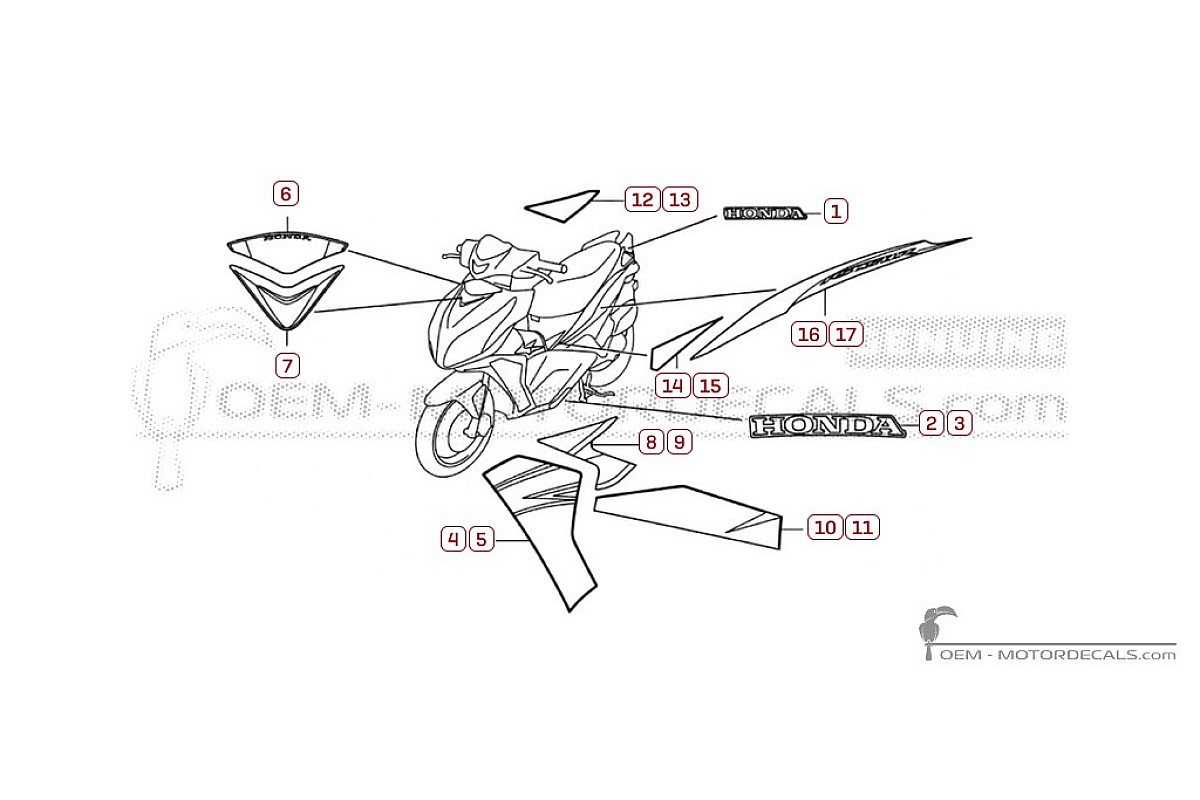 Adesivi per Honda NSC50 R 2014 • Honda Adesivi OEM