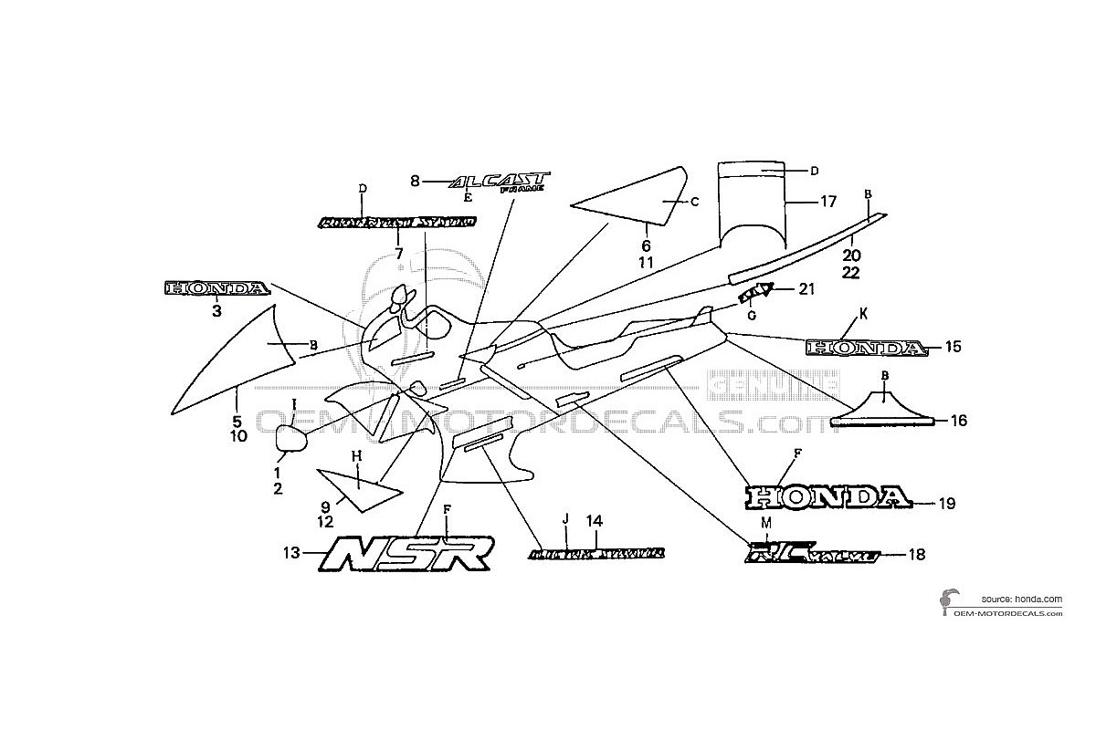 Autocollants pour Honda NSR125 1989 - Rouge • Honda Autocollants OEM