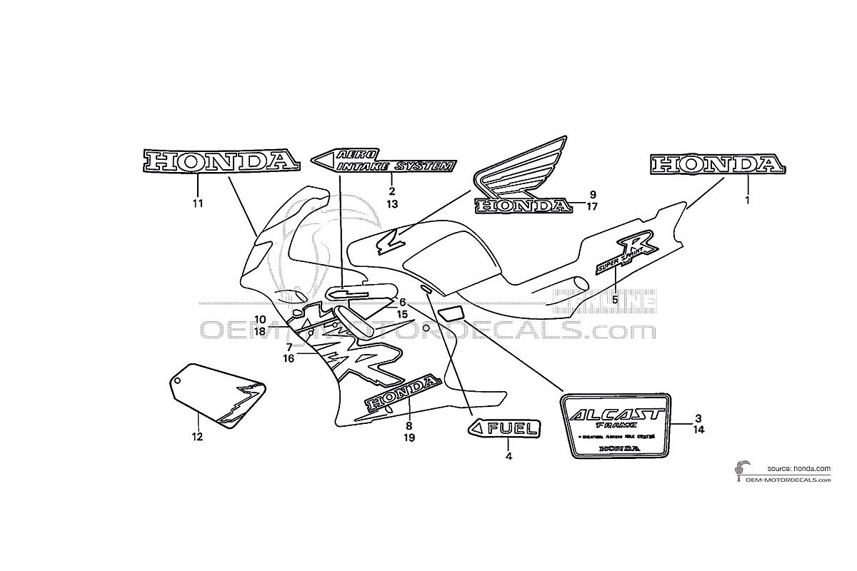Naklejki do Honda NSR125 1999 - Czarny • Honda Naklejki OEM