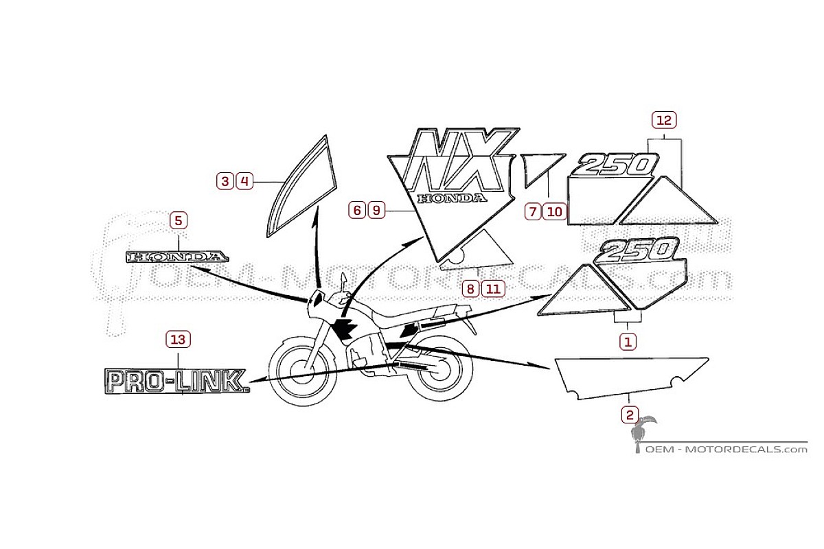 Adesivi per Honda NX250 DOMINATOR 1990 • Honda Adesivi OEM