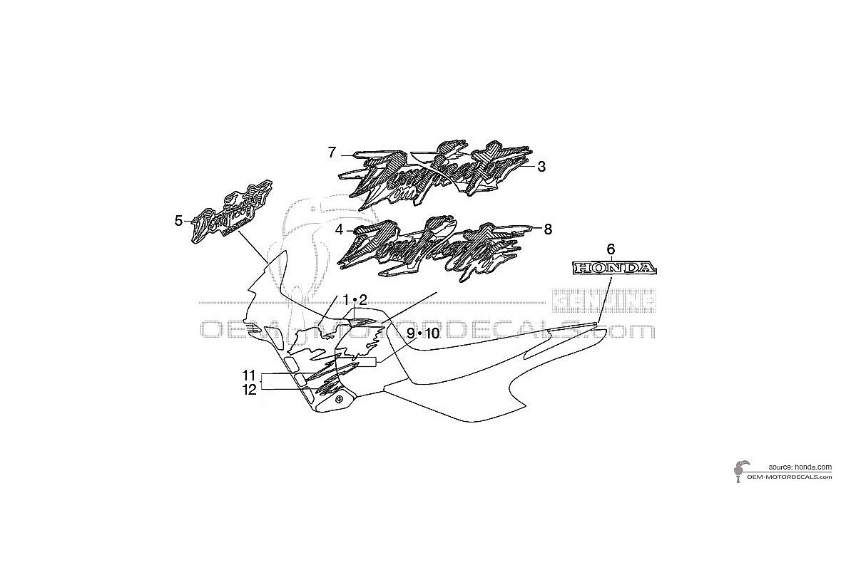 Stickers voor Honda NX650 DOMINATOR 1994 - Wit • Honda OEM Stickers