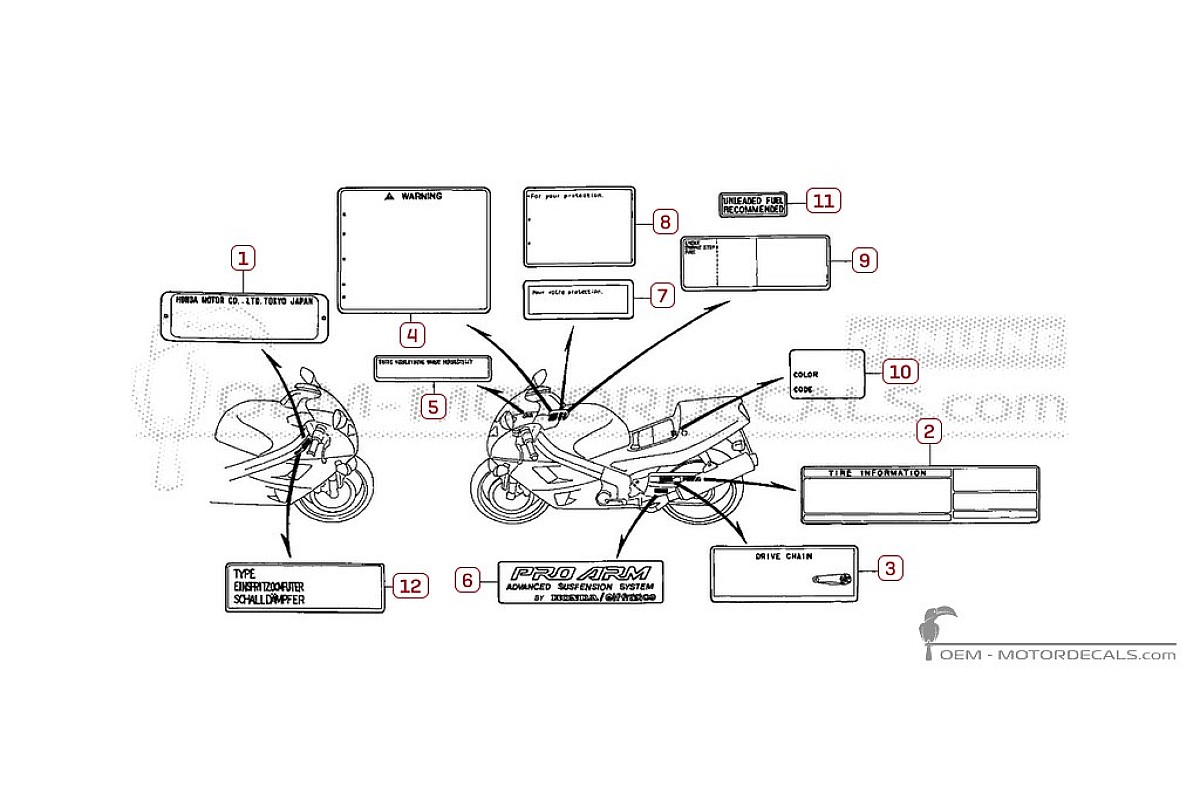 Aufkleber für Warnhinweise • Honda OEM-Aufkleber