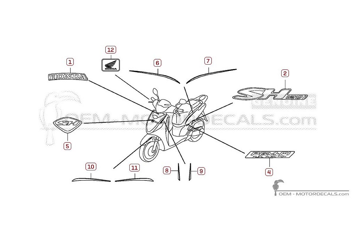 Pegatinas para Honda SH125i R 2008 • Honda Pegatinas OEM