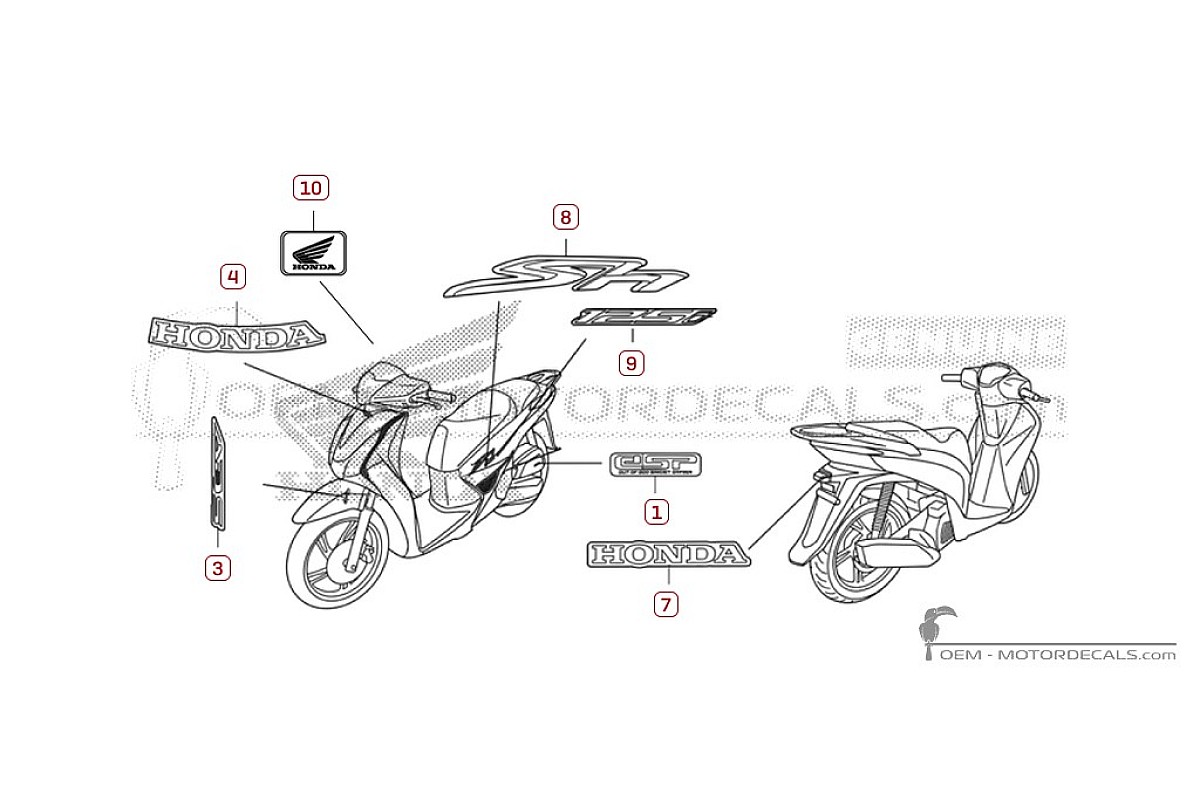 Autocollants pour Honda SH125i 2013 • Honda Autocollants OEM