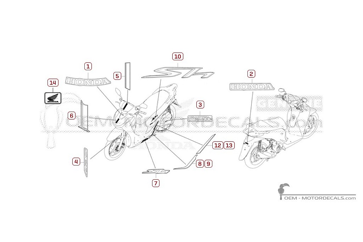 Autocollants pour Honda SH125i 2023 • Honda Autocollants OEM