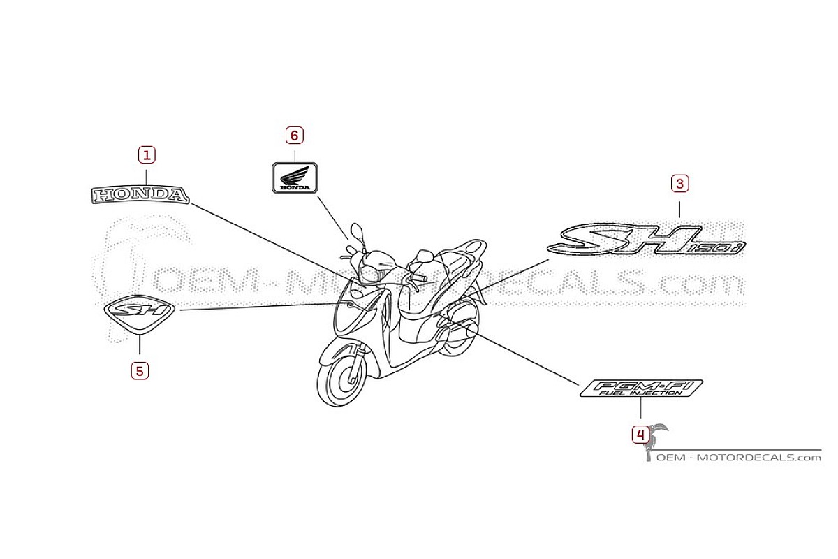 Autocollants pour Honda SH150i 2006 • Honda Autocollants OEM