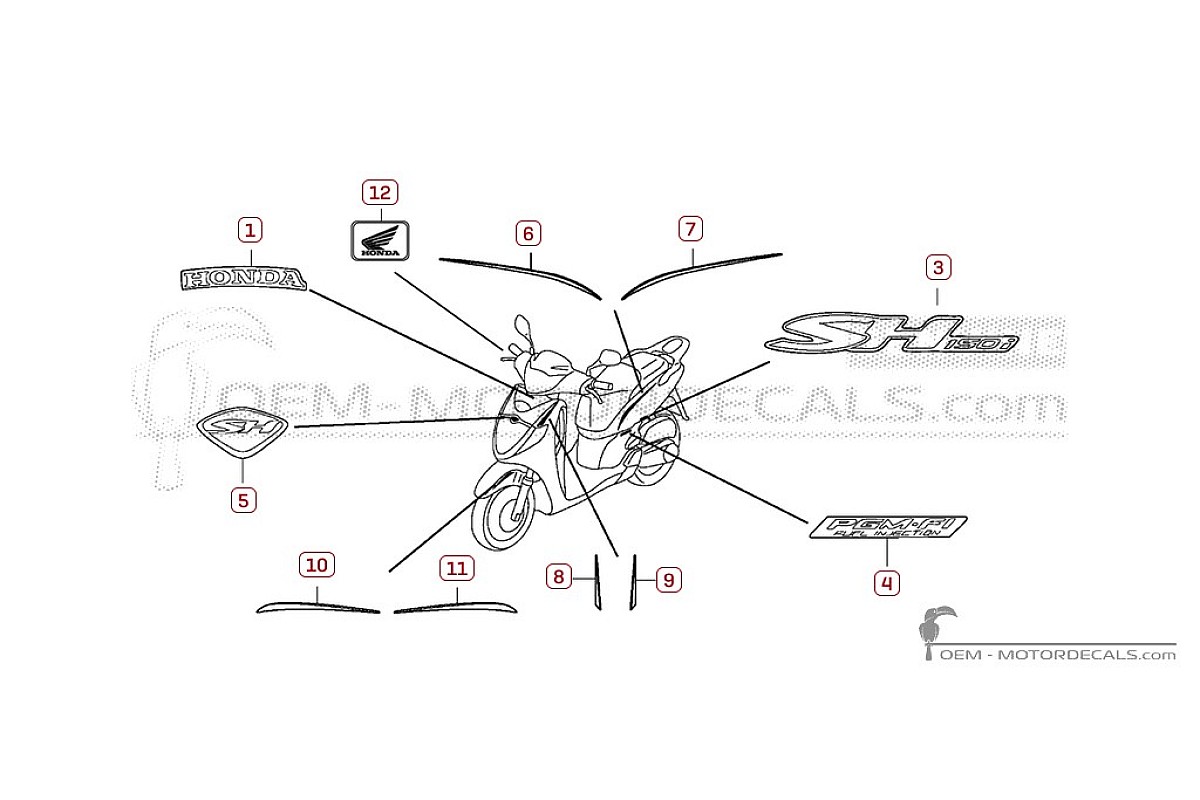 Naklejki do Honda SH150i R 2008 • Honda Naklejki OEM