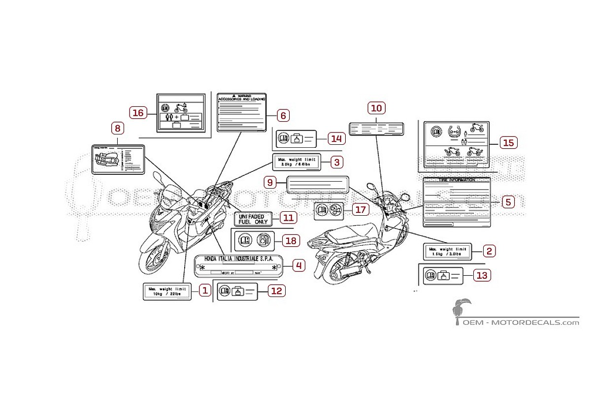 Autocollants pour Étiquettes d'avertissement • Honda Autocollants OEM