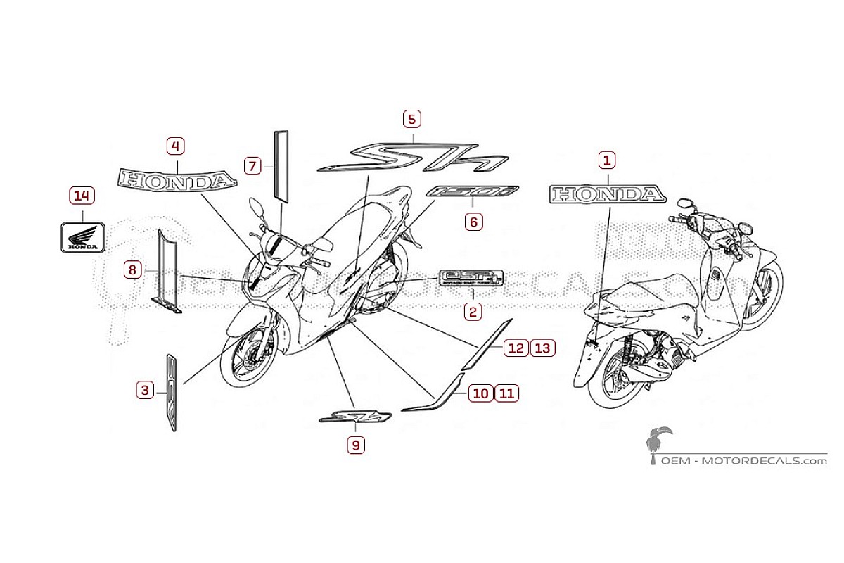 Stickers voor Honda SH150i 2022 • Honda OEM Stickers