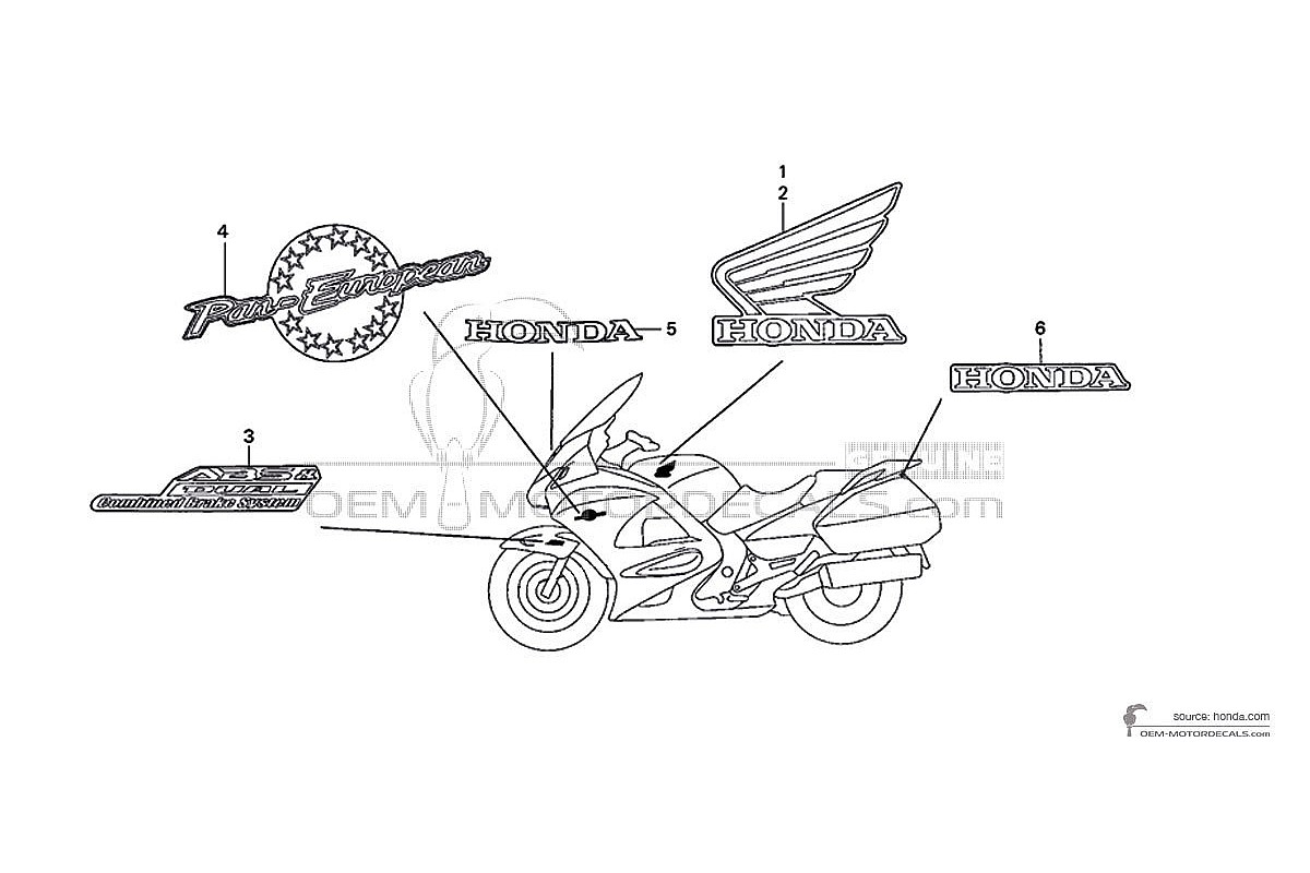 Adesivi per Honda ST1300 PAN EUROPEAN 2002 - Argento • Honda Adesivi OEM