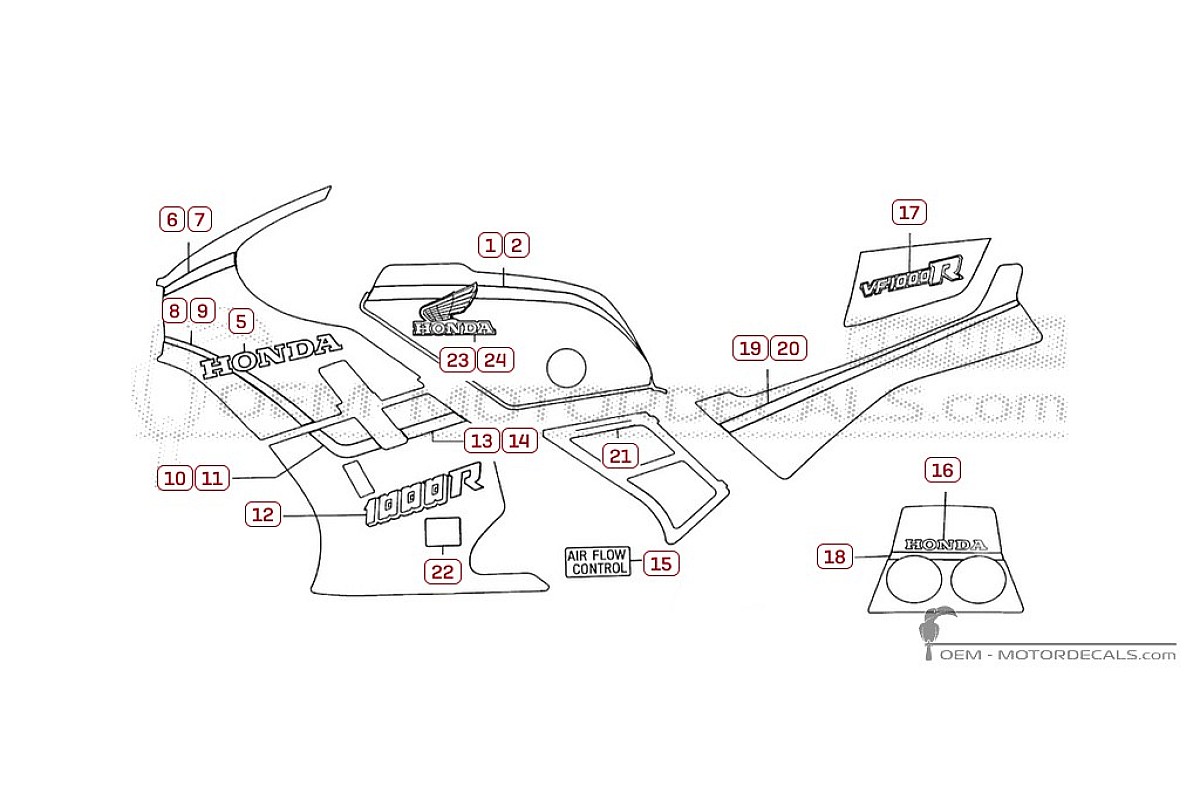 Autocollants pour Honda VF1000 R 1985 • Honda Autocollants OEM