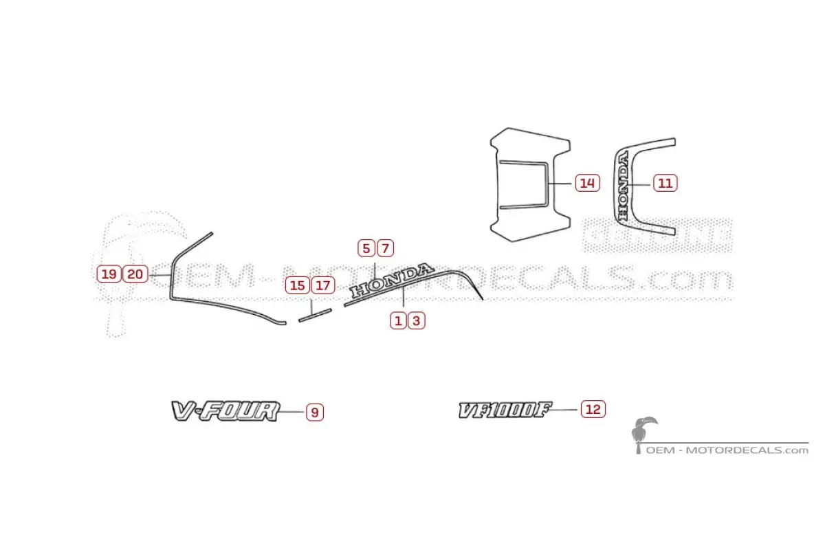 Aufkleber für Honda VF1000 F 1985 • Honda OEM-Aufkleber