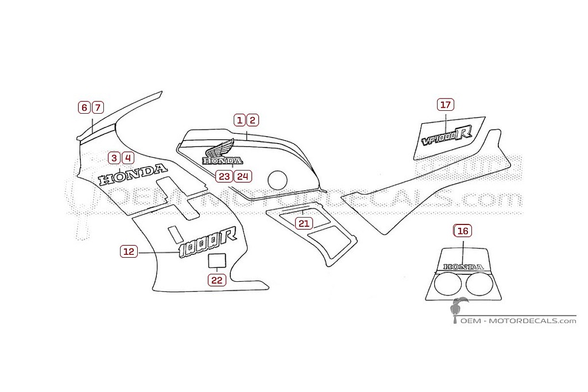 Autocollants pour Honda VF1000 R 1985 • Honda Autocollants OEM