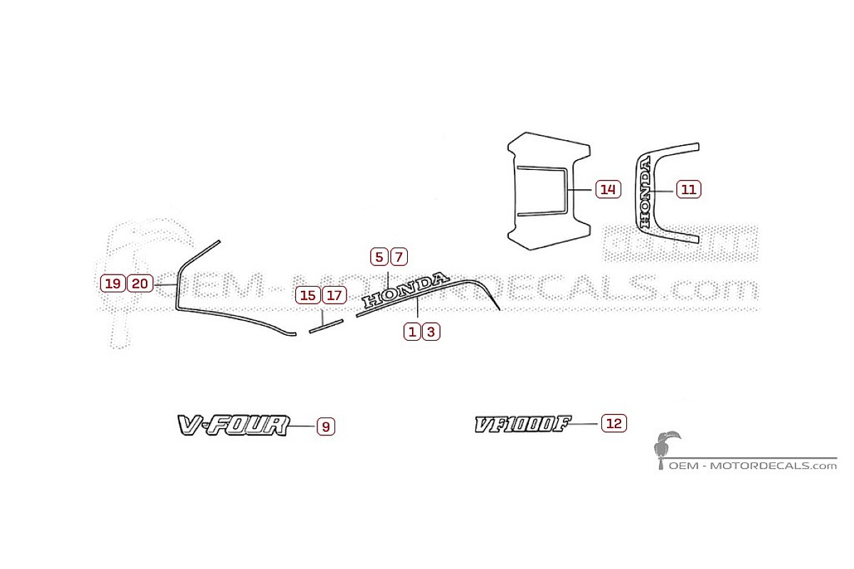Autocollants pour Honda VF1000 F 1986 • Honda Autocollants OEM