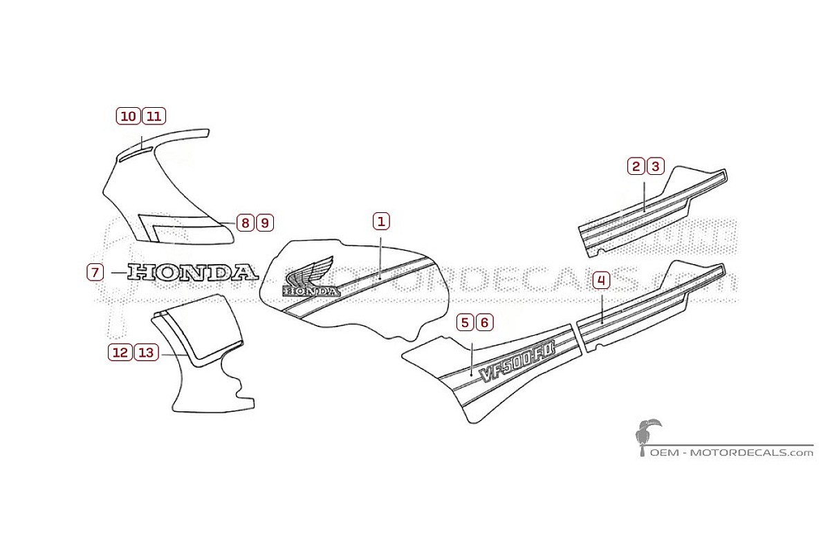 Decals for Honda VF500 FII Interceptor 1984 • Honda OEM Decals