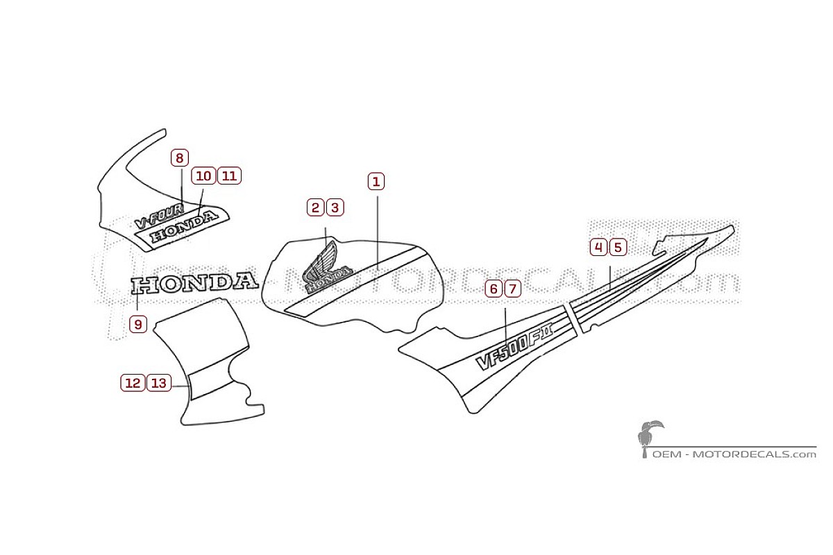 Adesivi per Honda VF500 FII Interceptor 1985 • Honda Adesivi OEM