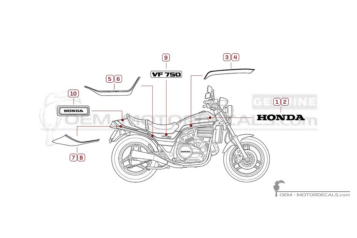 Decals for Honda VF750 S Sabre 1983 • Honda OEM Decals