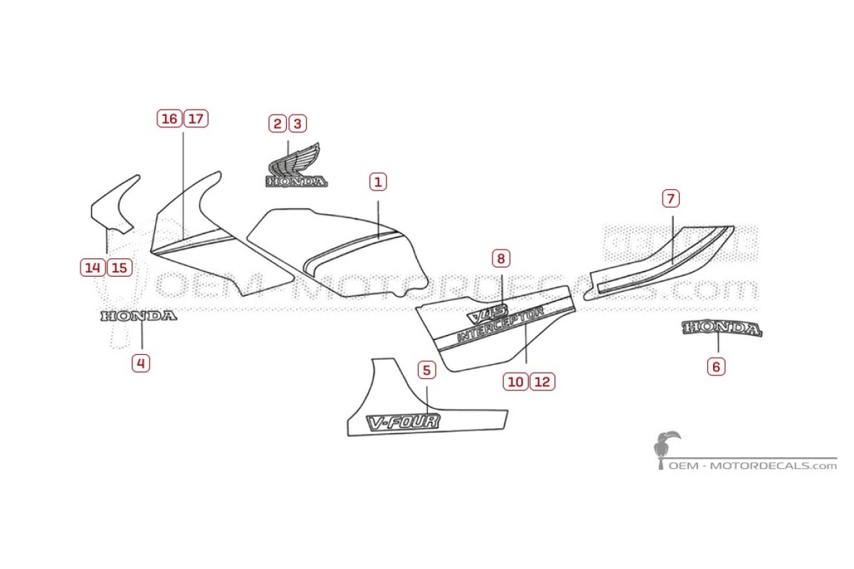 Adesivi per Honda VF750 F V45 Interceptor 1983 • Honda Adesivi OEM