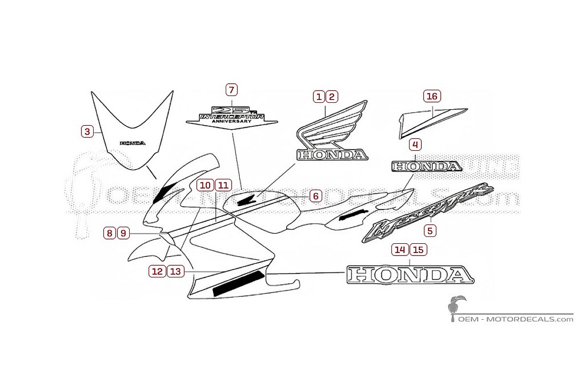 Decals for Honda VFR800 INTERCEPTOR 25th Anniversary  2007 • Honda OEM Decals