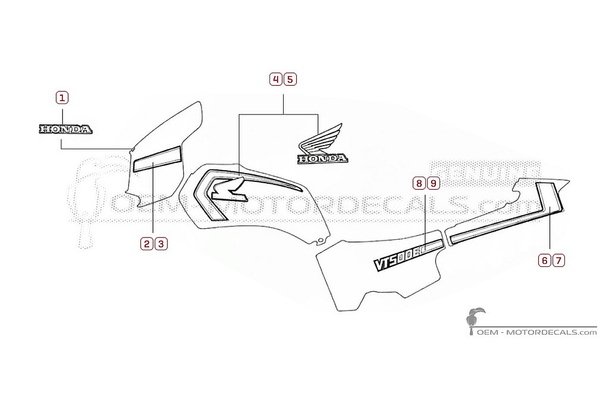 Pegatinas para Honda VT500 E Euro  1985 • Honda Pegatinas OEM