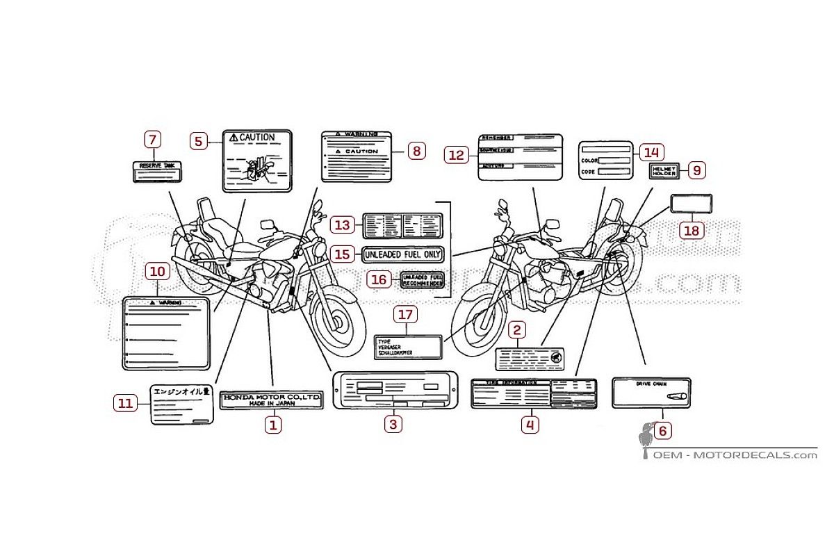 Adesivi per Etichette di avvertenza • Honda Adesivi OEM