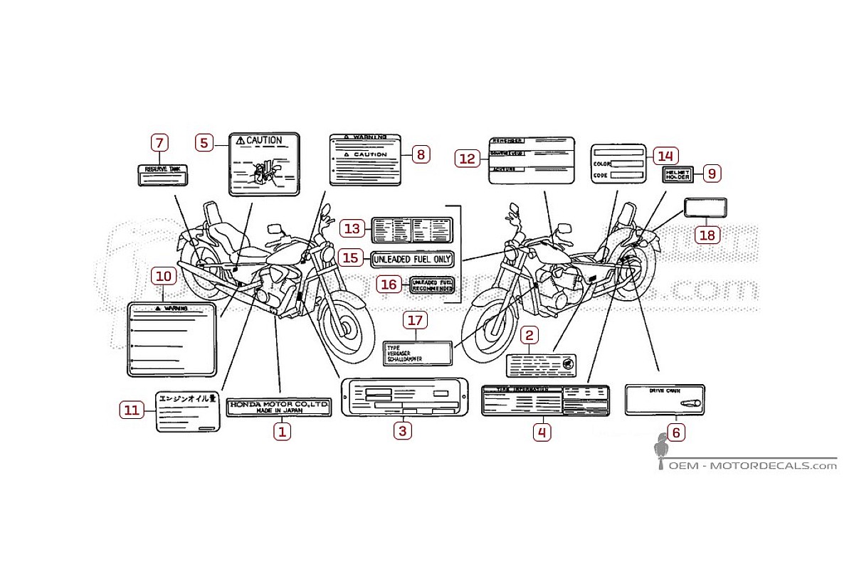 Adesivi per Etichette di avvertenza • Honda Adesivi OEM