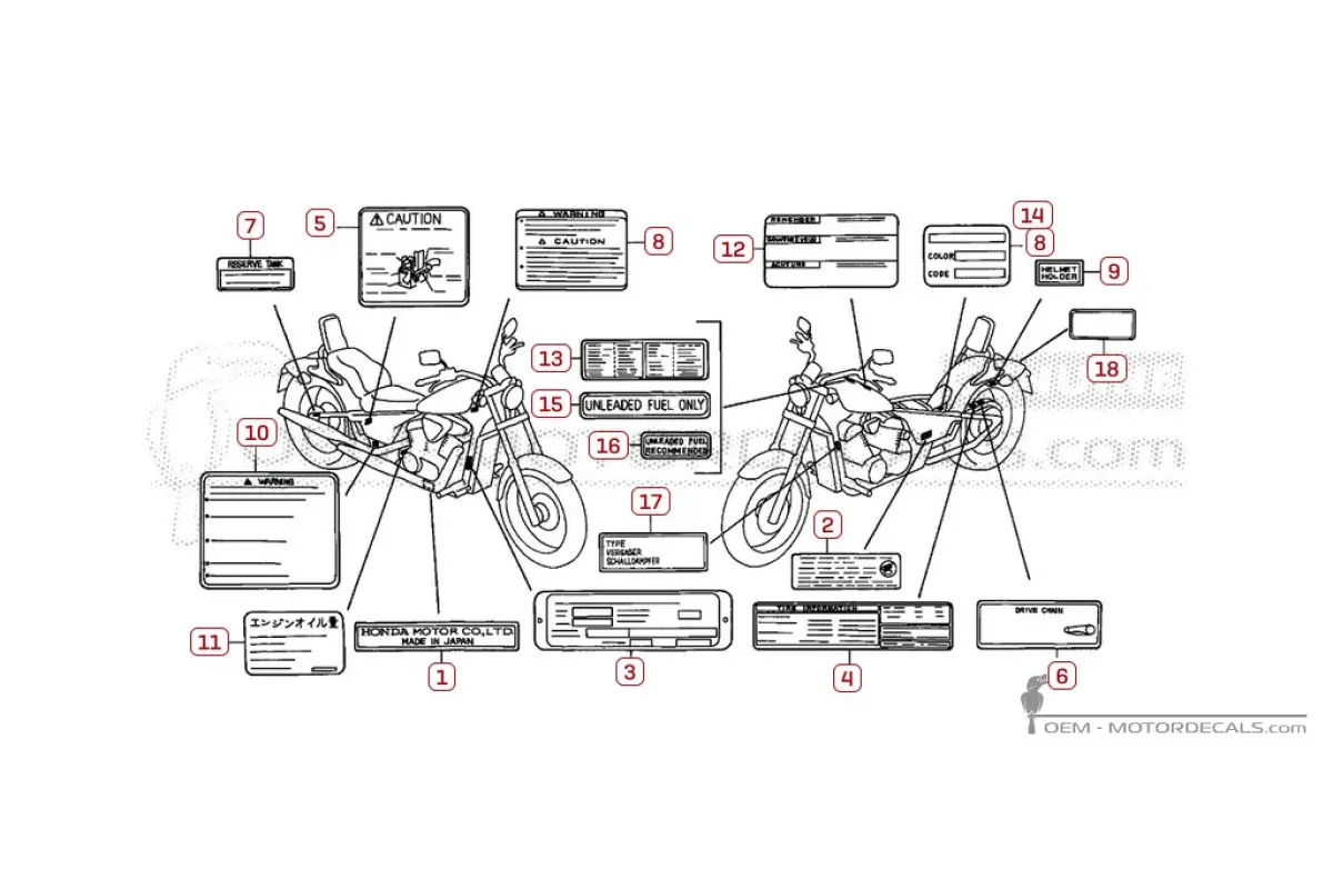 Warnhinweise für VT600C SHADOW 1995 • Honda OEM-Aufkleber