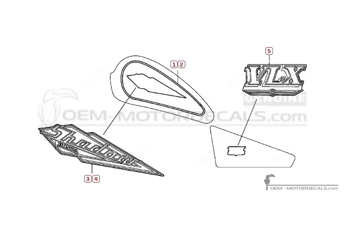 Decals for Honda VT600C SHADOW VLX 1996 • Honda OEM Decals