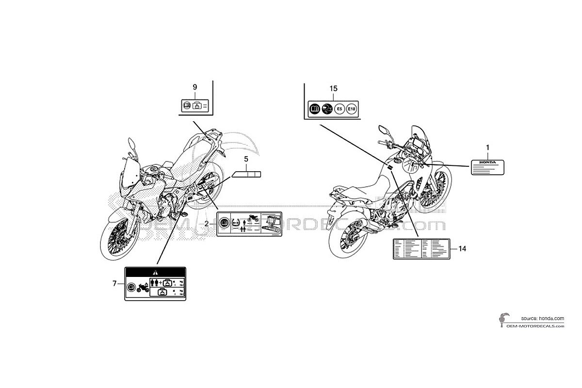 Pegatinas para Honda XL750 TRANSALP - Etiquetas de precaución • Honda Pegatinas OEM