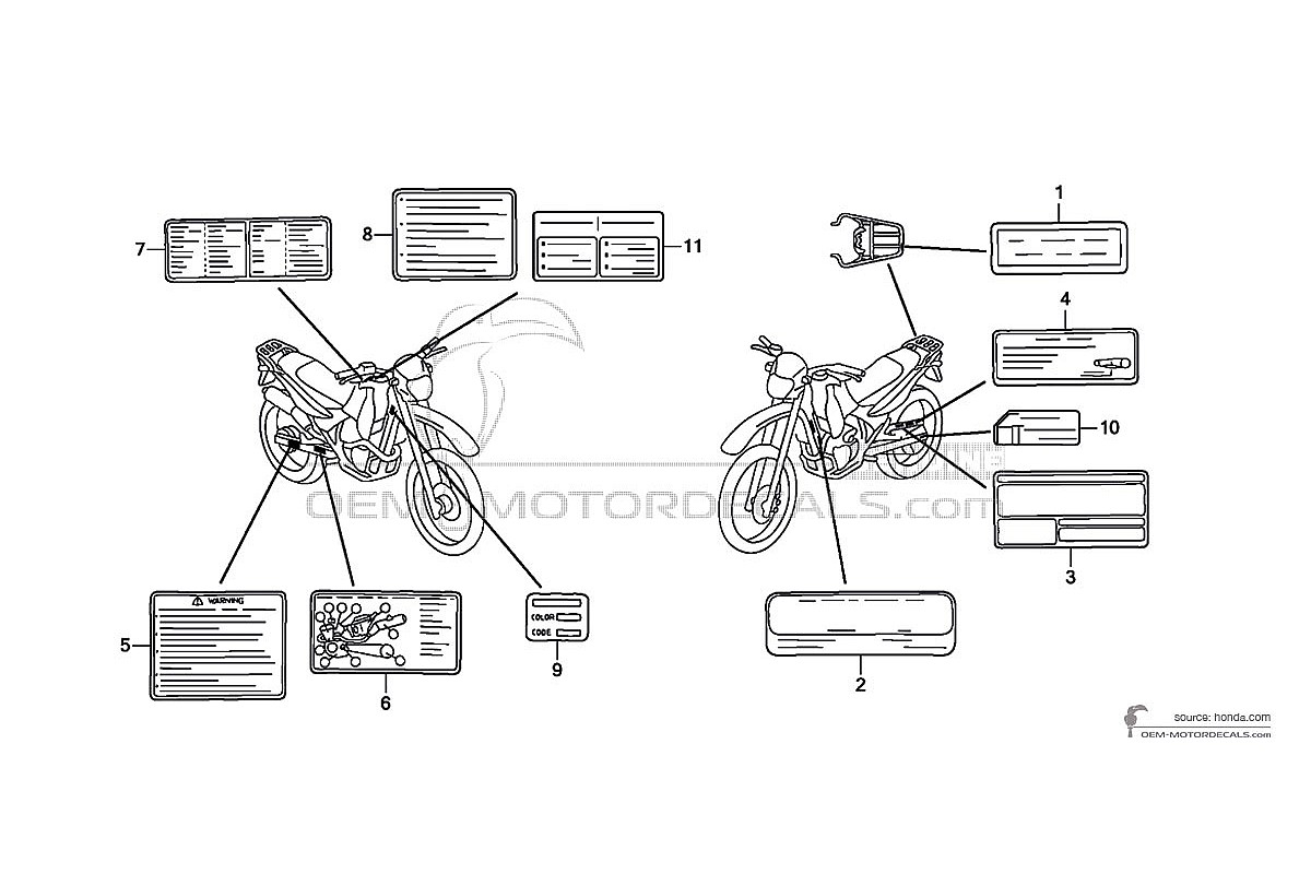Stickers voor Honda XR125L 2005 - Voorzichtigheid labels • Honda OEM Stickers
