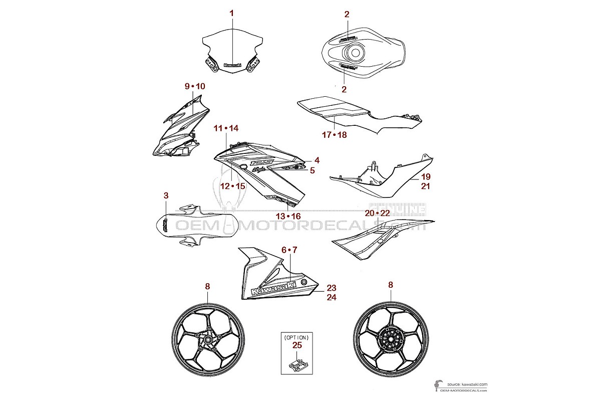 Naklejki do Kawasaki NINJA 125 2022 - Zielono Czarny • Kawasaki Naklejki OEM