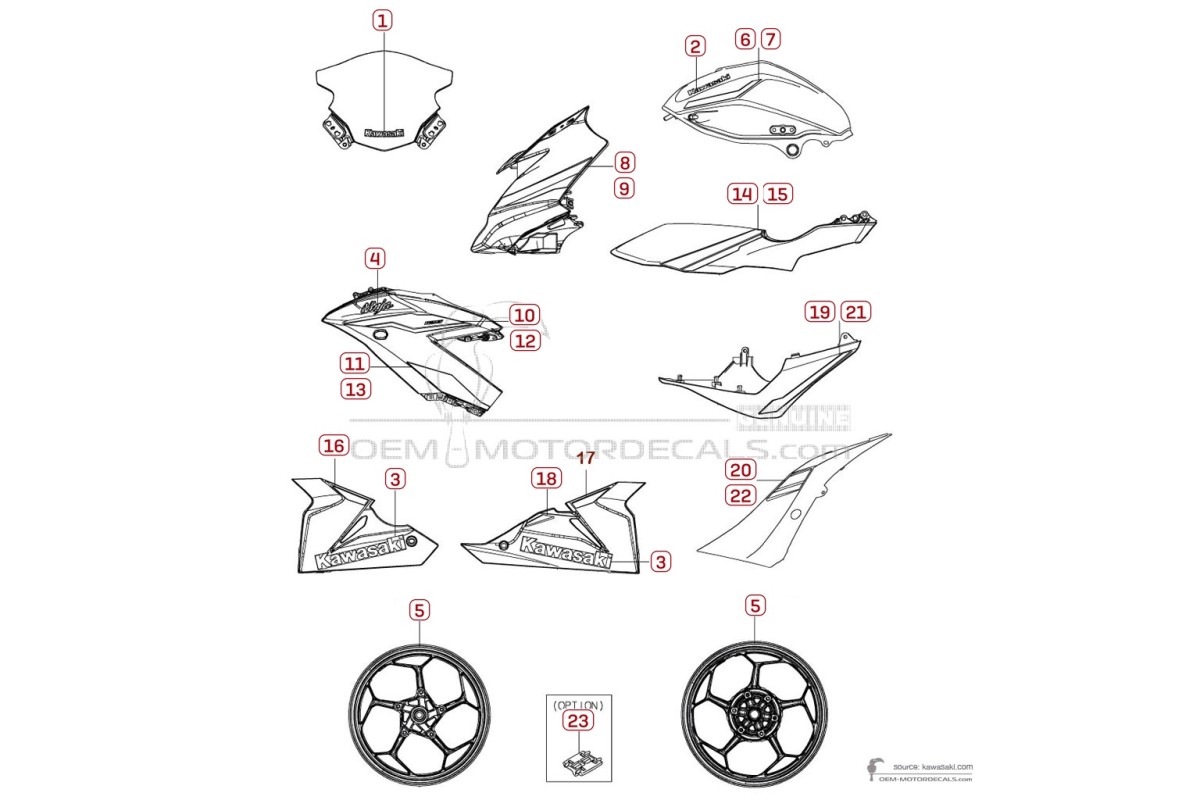 Stickers voor Kawasaki NINJA 125 2024 - Grijs • Kawasaki OEM Stickers