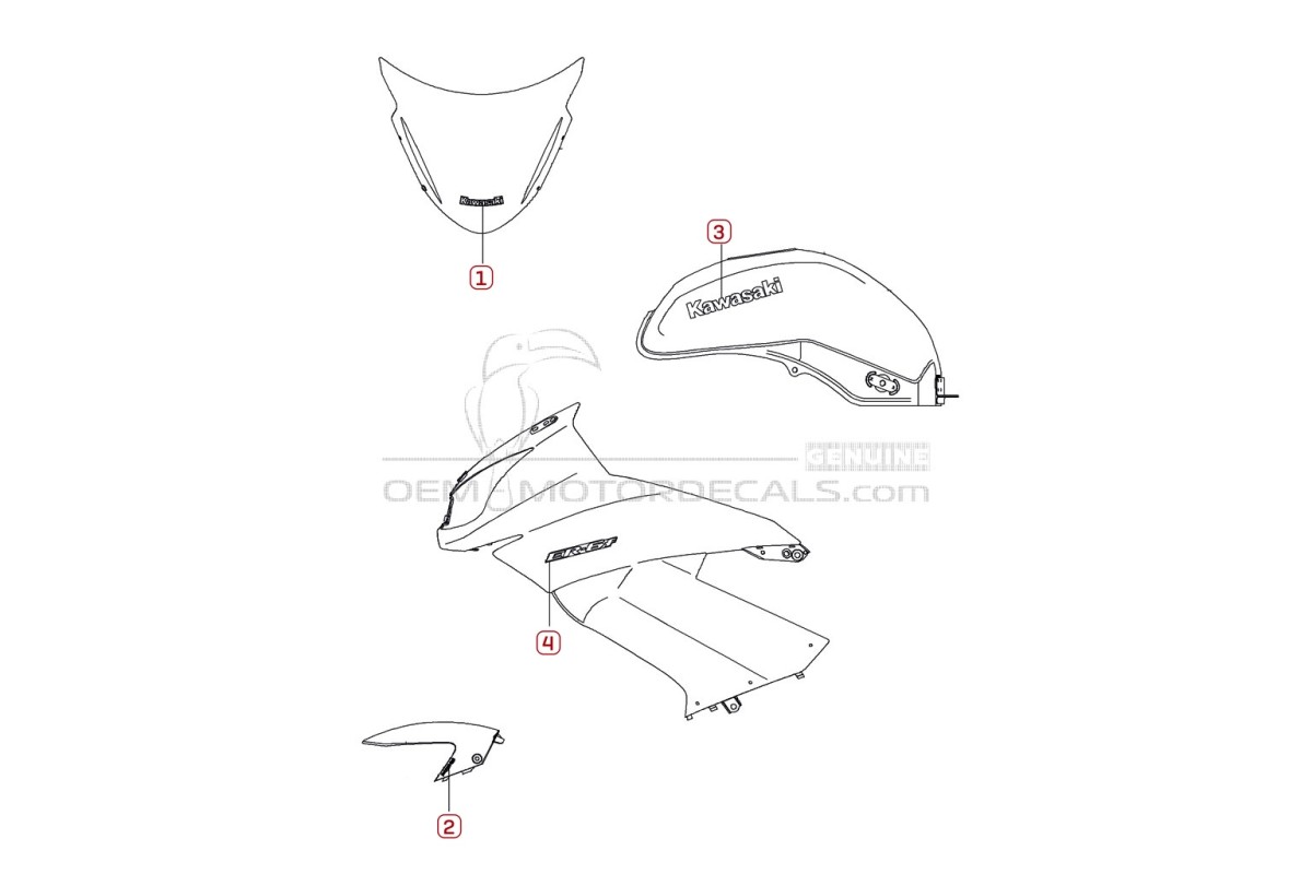 Adesivi per Kawasaki EX650 ER6F 2011 - Nero • Kawasaki Adesivi OEM