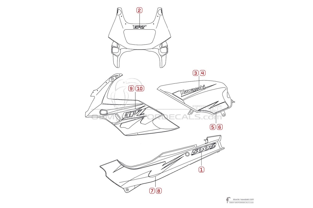 Adesivi per Kawasaki GPZ500S 1995 - Blu • Kawasaki Adesivi OEM